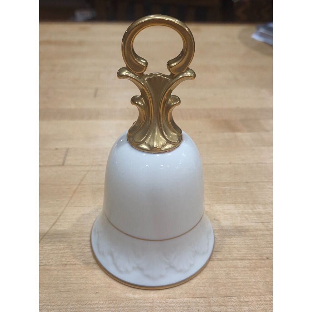 Vintage Lenox Fine Ivory China Dinner Bell Gold Plated Handle USA Embossed